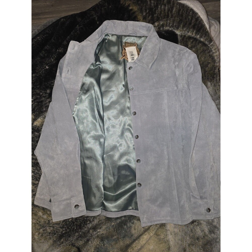 Vintage Leather Jacket Lined Satin Suede Sz L Denim AMi BRAND Deadstock